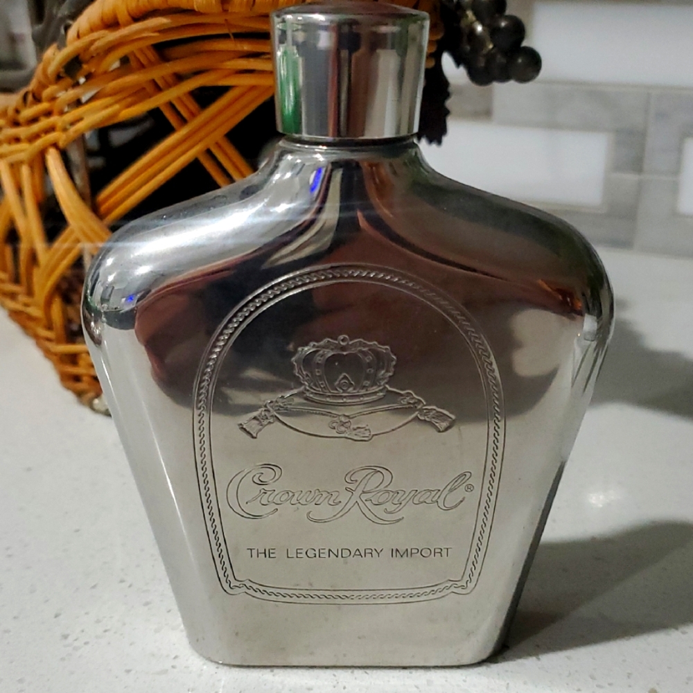 Crown Royal Silver Flask 6 oz stainless steel vintage